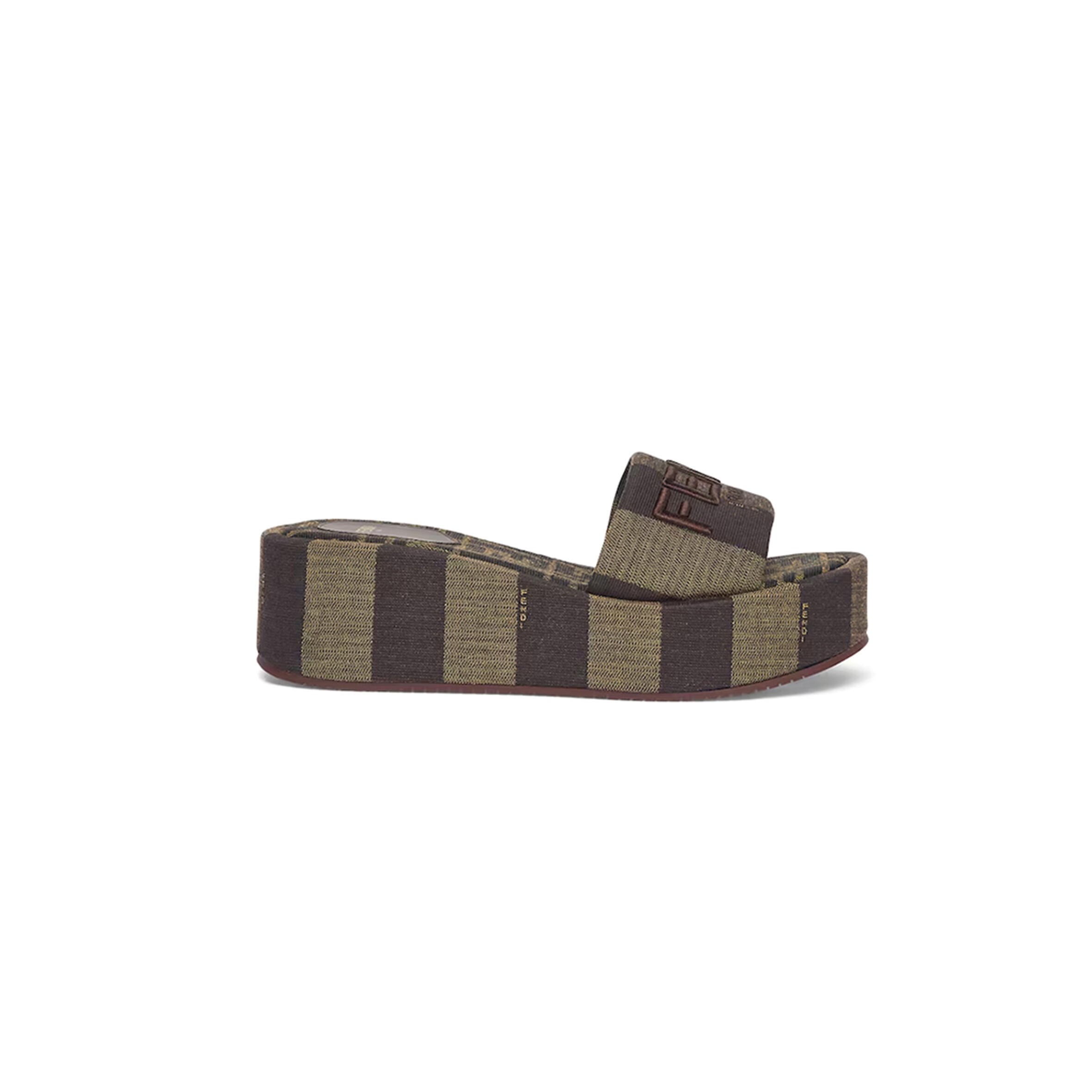 FENDI SUNSHINE BROWN FABRIC FLATFORM SLIDES 8R8515AORHF1P95